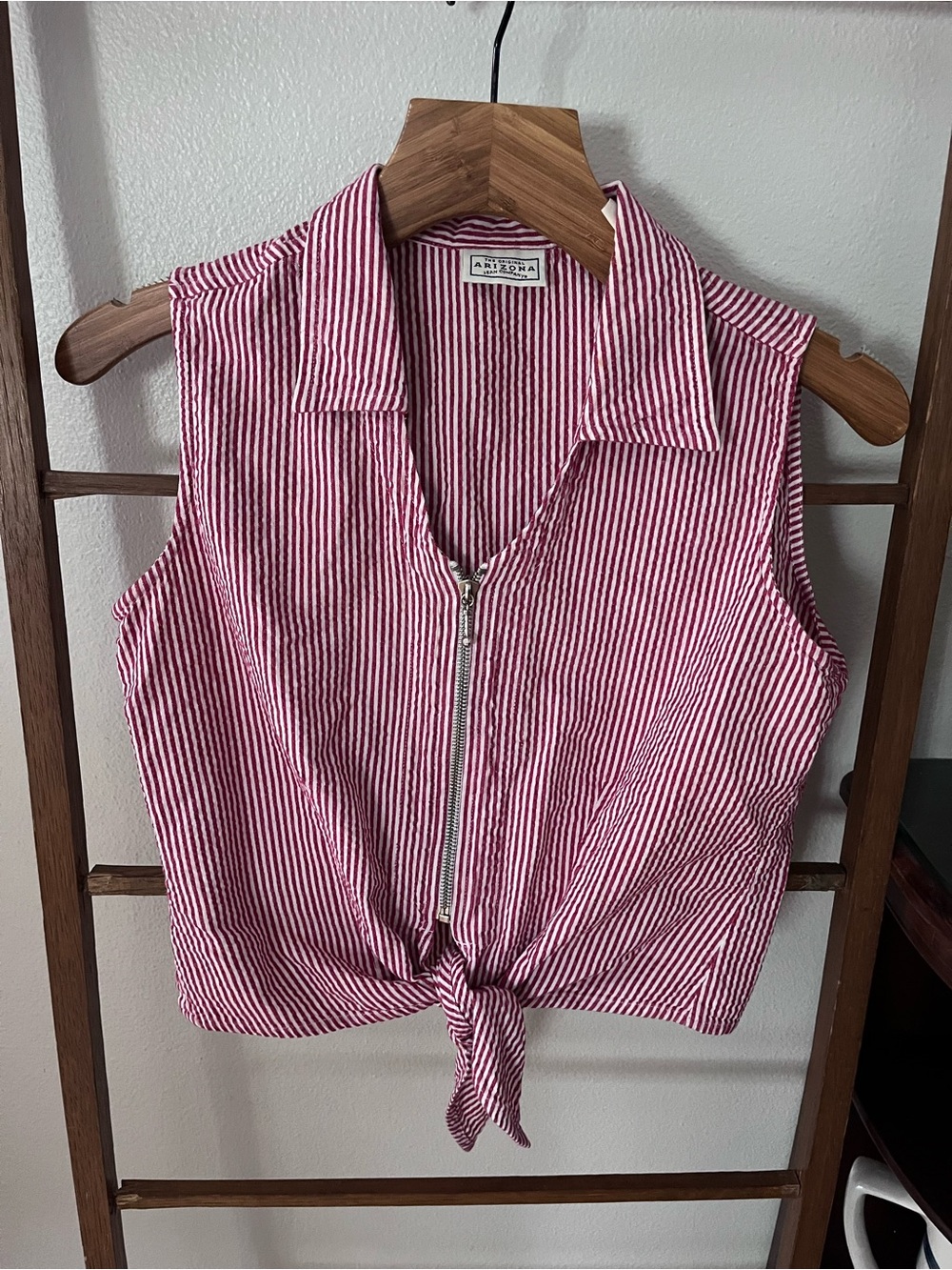Arizona Jean Company Red and White Striped Tie-Front Top